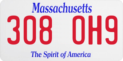 MA license plate 308OH9