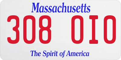 MA license plate 308OI0