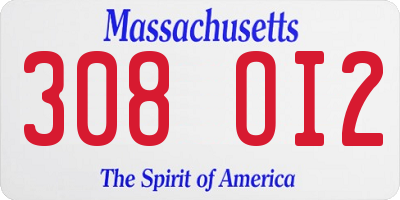 MA license plate 308OI2