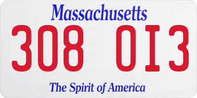 MA license plate 308OI3