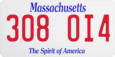 MA license plate 308OI4