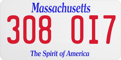 MA license plate 308OI7