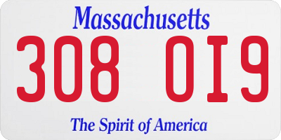 MA license plate 308OI9