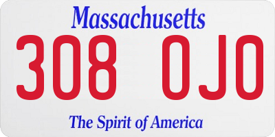 MA license plate 308OJ0