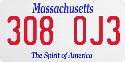 MA license plate 308OJ3
