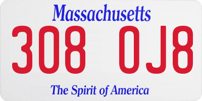 MA license plate 308OJ8