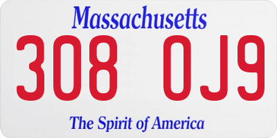 MA license plate 308OJ9