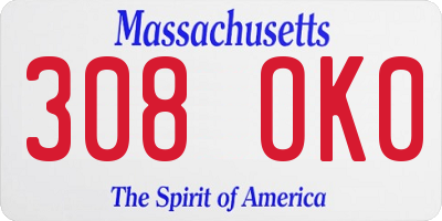 MA license plate 308OK0