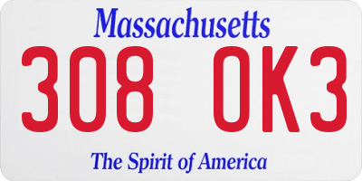 MA license plate 308OK3