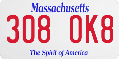 MA license plate 308OK8