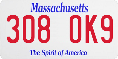 MA license plate 308OK9