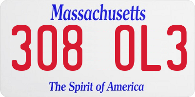 MA license plate 308OL3