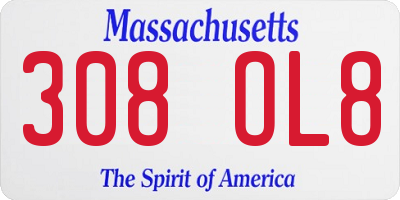MA license plate 308OL8