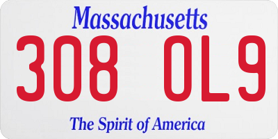 MA license plate 308OL9