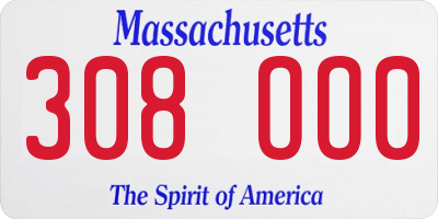 MA license plate 308OO0