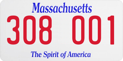 MA license plate 308OO1
