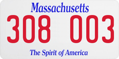 MA license plate 308OO3