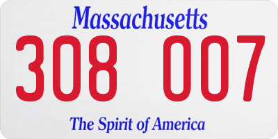 MA license plate 308OO7