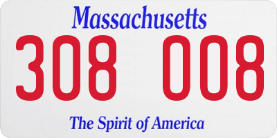 MA license plate 308OO8
