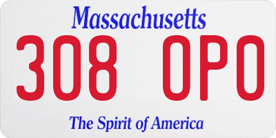 MA license plate 308OP0