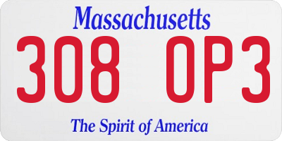 MA license plate 308OP3