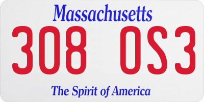 MA license plate 308OS3