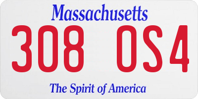 MA license plate 308OS4