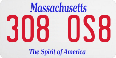 MA license plate 308OS8