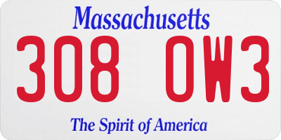 MA license plate 308OW3