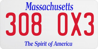MA license plate 308OX3