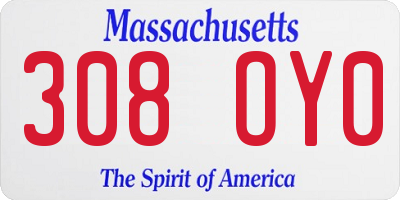 MA license plate 308OY0