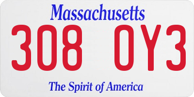 MA license plate 308OY3