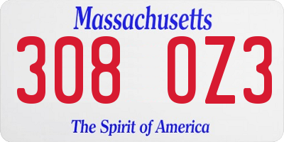 MA license plate 308OZ3