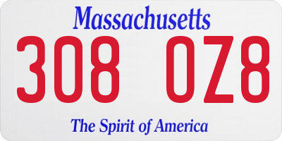 MA license plate 308OZ8