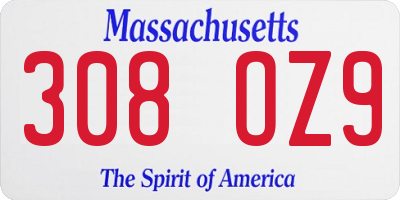 MA license plate 308OZ9