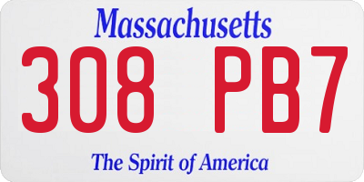 MA license plate 308PB7