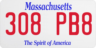 MA license plate 308PB8