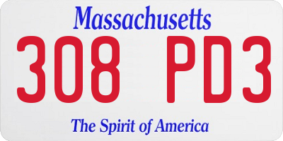 MA license plate 308PD3