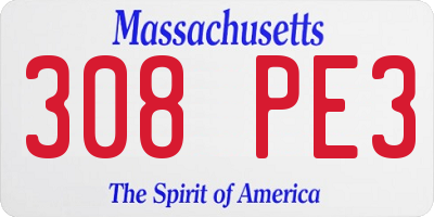 MA license plate 308PE3
