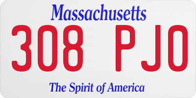 MA license plate 308PJ0