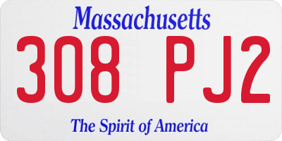 MA license plate 308PJ2