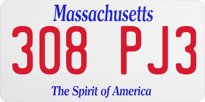 MA license plate 308PJ3