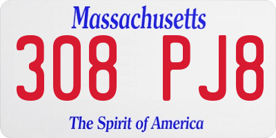 MA license plate 308PJ8