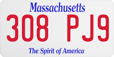MA license plate 308PJ9