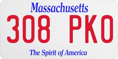 MA license plate 308PK0