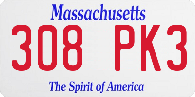 MA license plate 308PK3