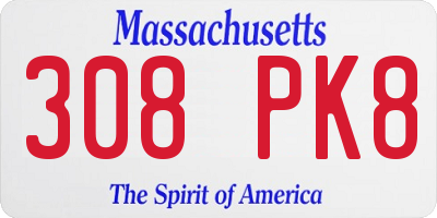 MA license plate 308PK8