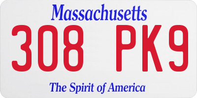 MA license plate 308PK9