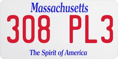 MA license plate 308PL3