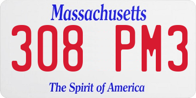 MA license plate 308PM3